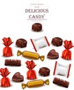 Delicious chocolates candy card Vector realistic illustrations