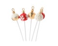 Delicious Christmas ball cake pops isolated on white Royalty Free Stock Photo