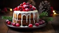 Delicious Christmas cake, AI generated