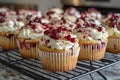 Delicious christmas cranberry cupcakes cooling on a rack Royalty Free Stock Photo