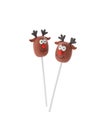 Delicious Christmas reindeer cake pops isolated on white Royalty Free Stock Photo