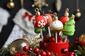 Delicious Christmas themed cake pops on blurred  background Royalty Free Stock Photo