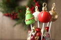 Delicious Christmas themed cake pops on blurred background. Space for text Royalty Free Stock Photo