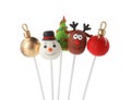 Delicious Christmas themed cake pops isolated on white Royalty Free Stock Photo