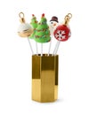 Delicious Christmas themed cake pops isolated on white Royalty Free Stock Photo