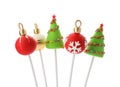 Delicious Christmas themed cake pops isolated on white Royalty Free Stock Photo