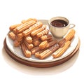 Delicious Churros With Rich Chocolate Sauce white background