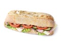 Delicious ciabatta sandwich with ham, tomatoes, fresh salad and cucumber Royalty Free Stock Photo