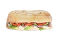 Delicious ciabatta sandwich with ham, tomatoes, fresh salad and cucumber Royalty Free Stock Photo