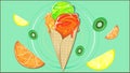 A delicious citrus flavoured ice cream cone. Yummy ice cream