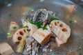 A delicious classic Chinese dish, lotus root ribs soup