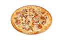Delicious classic italian pizza with Mozzarella, ham, pepperoni sausage and mushrooms Royalty Free Stock Photo