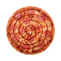 Delicious classic italian Pizza Pepperoni with sausages, chicken and cheese mozzarella