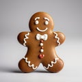Delicious classy cookie, homemade sweet and tasty gingerbread with cute face stands isolated grey background. Christmas