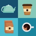Delicious coffee and tea time icons