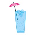 Delicious cold beverage glass with umbrella