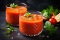 Delicious cold Gazpacho soup in glasses