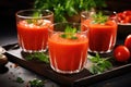 Delicious cold Gazpacho soup in glasses