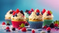 Delicious colored cupcakes with berries holiday pastry sugar decorated cake Royalty Free Stock Photo