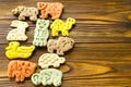 Delicious colored zoological biscuits for dogs with different Royalty Free Stock Photo