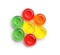 Delicious colorful candies on white background