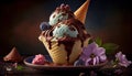 Delicious Colorful Gelato Cioccolato Ice Cream in Classic Retro or Vintage Style AI Generative