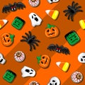 Halloween Spooky Candies Party Seamless Vector Textile Pattern Royalty Free Stock Photo