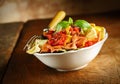 Delicious colourful Italian bow tie pasta