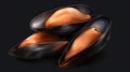 Delicious cooked mussels in shells on white background, top view.