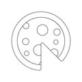 Delicious cooked pizza, black and white icon. Vector Illustration