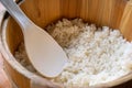 Delicious cooked plain rice in a big wooden bowl Royalty Free Stock Photo