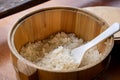 Delicious cooked plain rice in a big wooden bowl Royalty Free Stock Photo