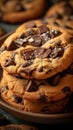 Delicious cookies with chocolate chips sweet treat on the table