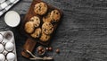 delicious cookies wooden board glass milk. High quality beautiful photo concept Royalty Free Stock Photo