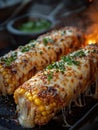 Delicious Corn on the Cob Loaded with Melted Cheese and Herbs Royalty Free Stock Photo