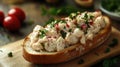 A delicious crab sandwich served on thick bread with herbs Royalty Free Stock Photo