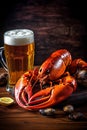 seafood beer snack crab crawfish food background animal glass crayfish red. Generative AI.