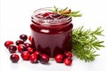 Delicious cranberry jam isolated on white background, perfect for text placement and food designs