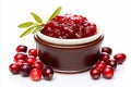Delicious cranberry jam spread isolated on white background with ample copy space for text placement