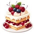 Delicious Cream Cake with Berries and Whipped Cream Illustration Royalty Free Stock Photo