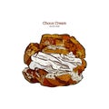 Delicious cream puff cakes with cream, hand draw vector Royalty Free Stock Photo