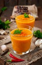 Delicious cream of pumpkin soup in a glass Royalty Free Stock Photo