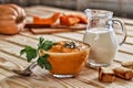 Delicious cream - pumpkin soup. Healthy breakfast. morning Royalty Free Stock Photo