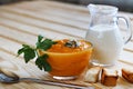 Delicious cream - pumpkin soup Royalty Free Stock Photo