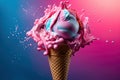 Delicious creamy icecream, ice cream scoops in waffle cones, AI Generated Royalty Free Stock Photo