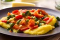 Delicious creamy polenta with tomatoes and fresh vegetables