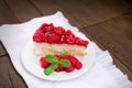 Delicious creamy raspberrie cake, delicious raspberry cake on plate Royalty Free Stock Photo