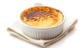 Delicious creme brulee in ceramic ramekin isolated on white Royalty Free Stock Photo