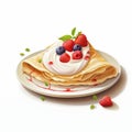 Delicious Crepe With Whipped Cream And Berries - Vector Illustration