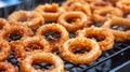 Delicious crispy calamari rings fried to golden perfection, tender and delightful Royalty Free Stock Photo